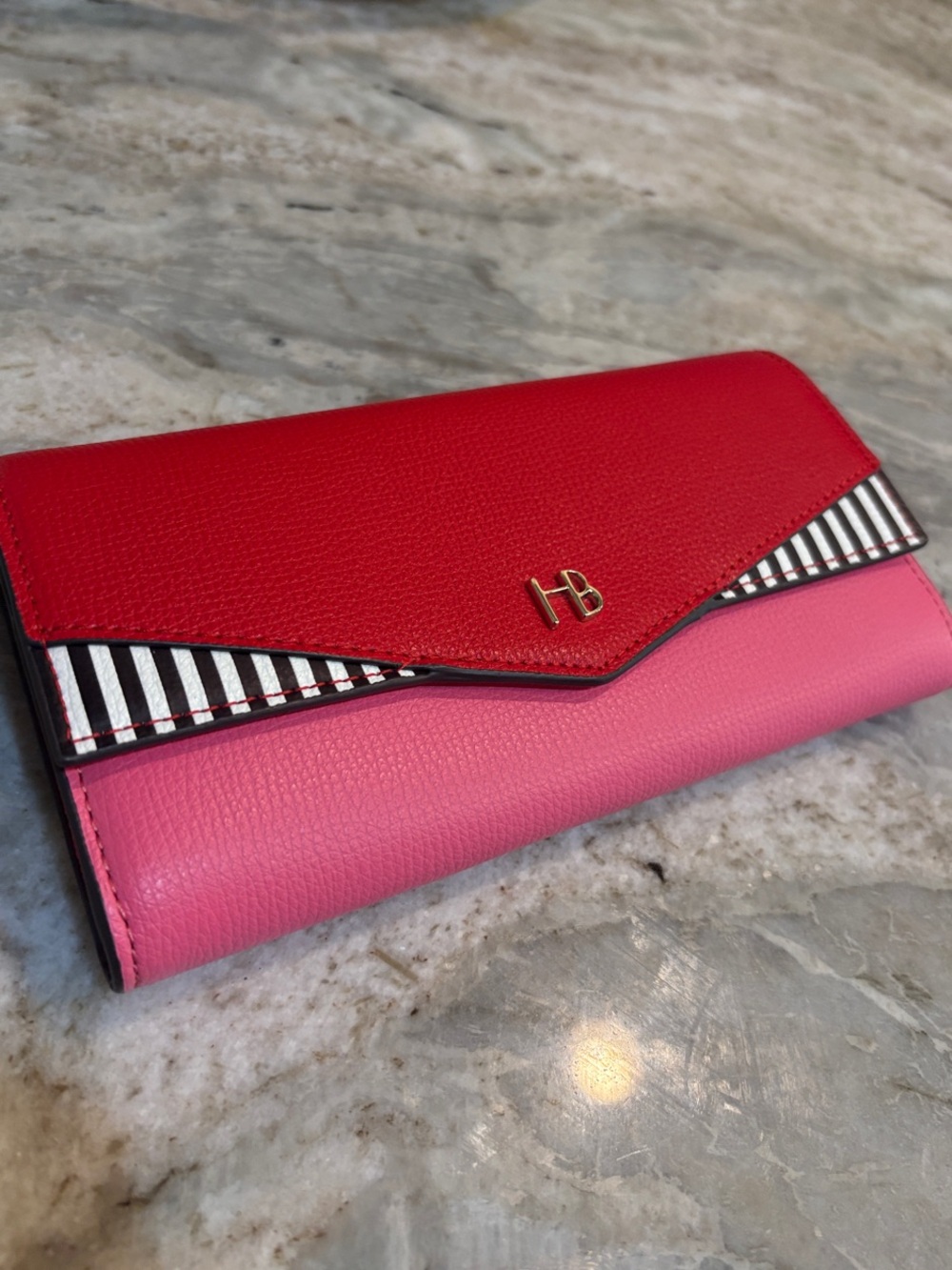 Henri Bendel Red and Pink Colorblock Wallet Clutch